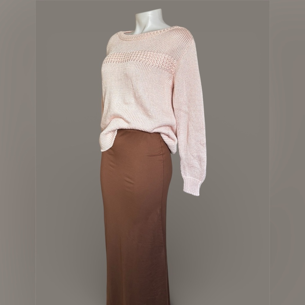 Elie Tahari Pink pastel chunky ribbed textured knit crew neck sweater